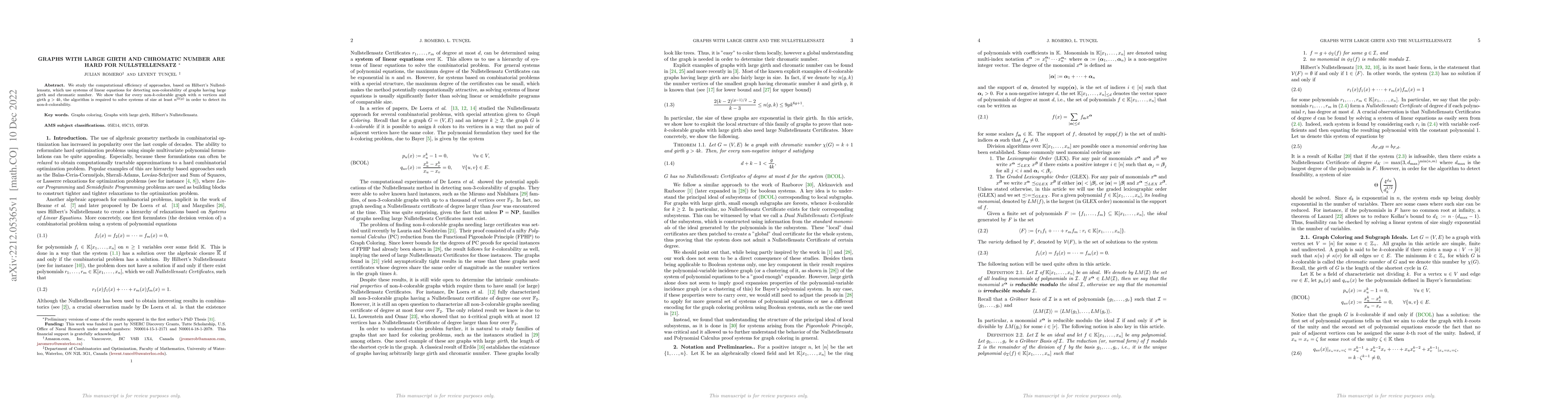 Thumbnail for Graphs with large girth and chromatic number are hard for
  Nullstellensatz