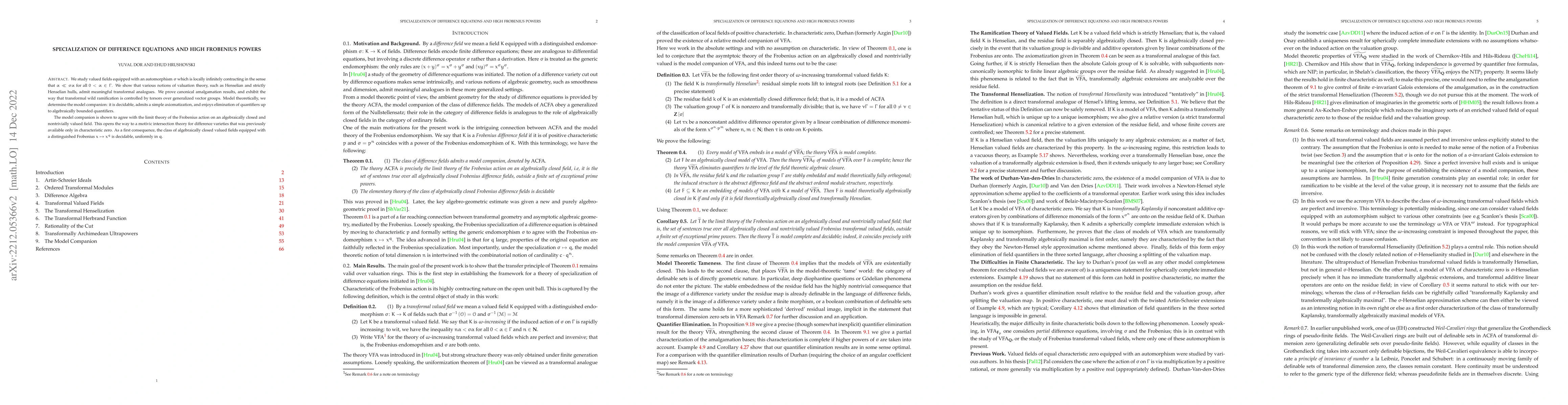 Thumbnail for Specialization of Difference Equations and High Frobenius Powers