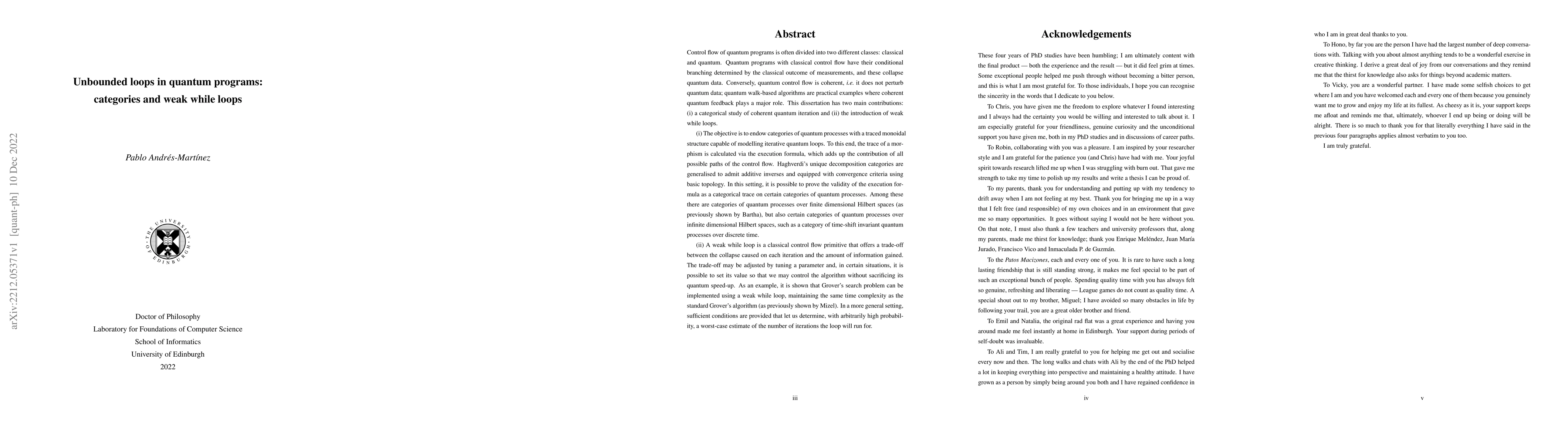 Thumbnail for Unbounded loops in quantum programs: categories and weak while loops