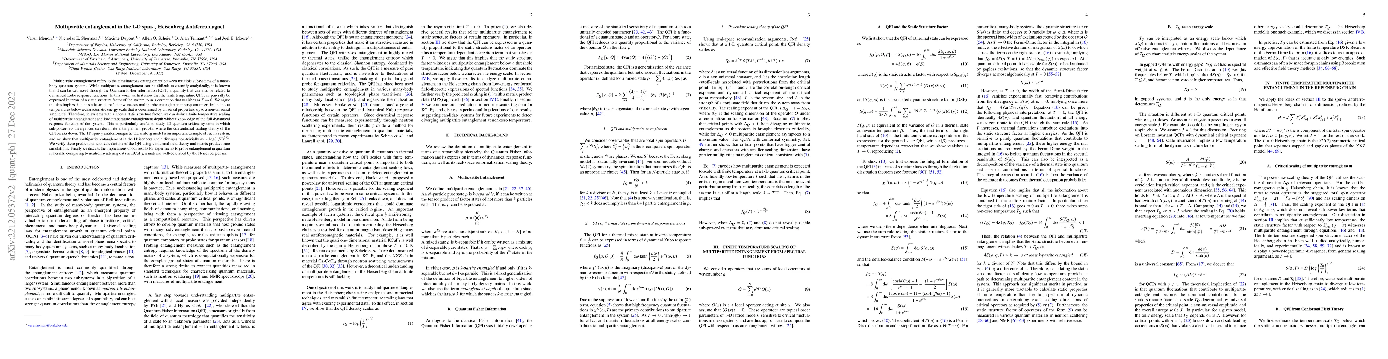 Thumbnail for Multipartite entanglement in the 1-D spin-$\frac{1}{2}$ Heisenberg
  Antiferromagnet