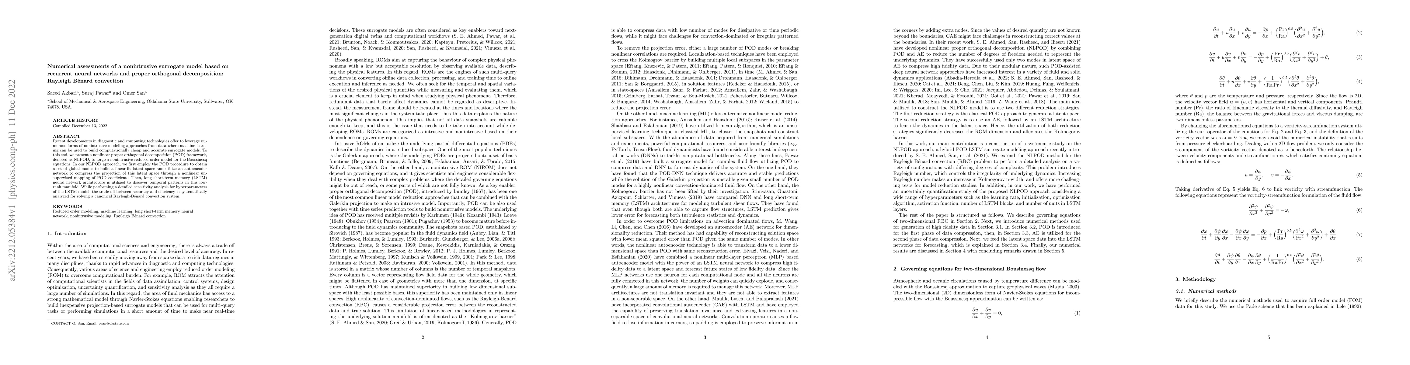 Thumbnail for Numerical assessments of a nonintrusive surrogate model based on
  recurrent neural networks and proper orthogonal decomposition: Rayleigh
  Benard convection