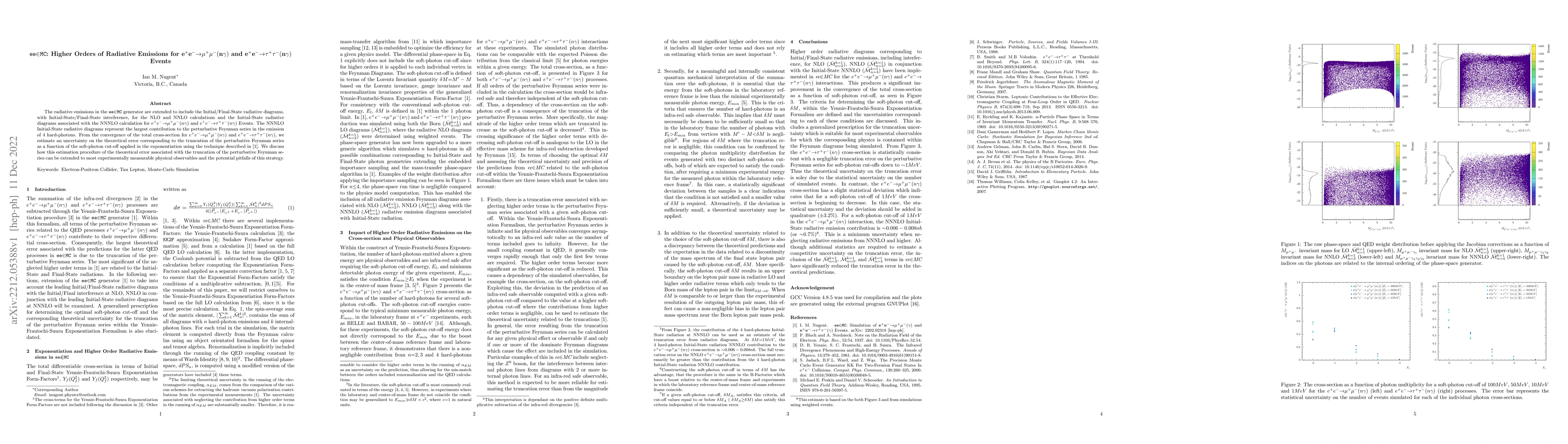 Thumbnail for ee$\in$MC: Higher Orders of Radiative Emissions for $e^{+}e^{-} \to
  \mu^{+}\mu^{-} (n\gamma)$ and $e^{+}e^{-} \to \tau^{+}\tau^{-} (n\gamma)$
  Events