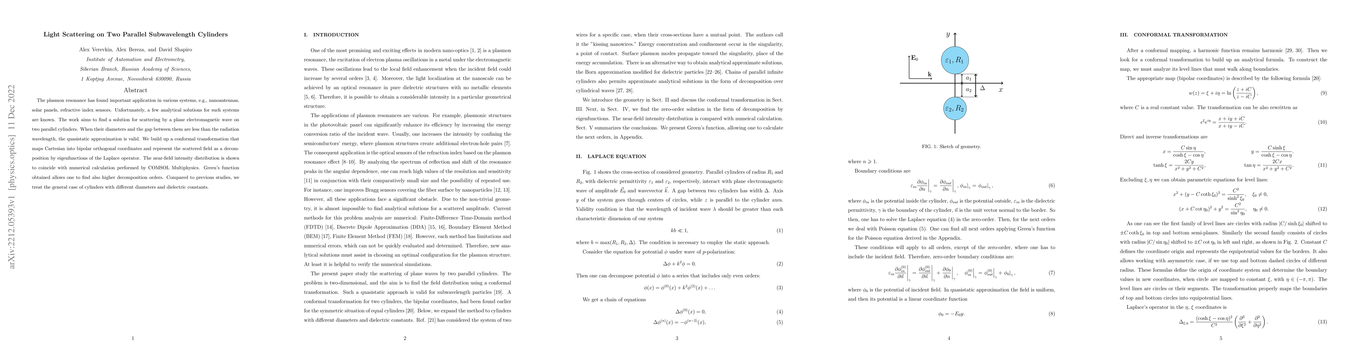 Thumbnail for Light Scattering on Two Parallel Subwavelength Cylinders