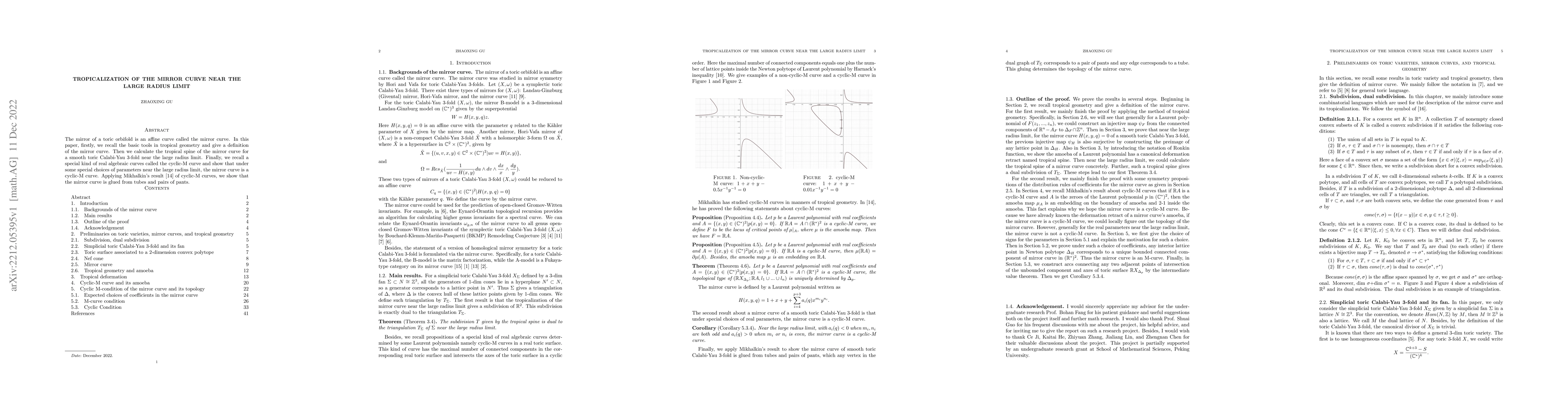 Thumbnail for Tropicalization of the mirror curve near the large radius limit