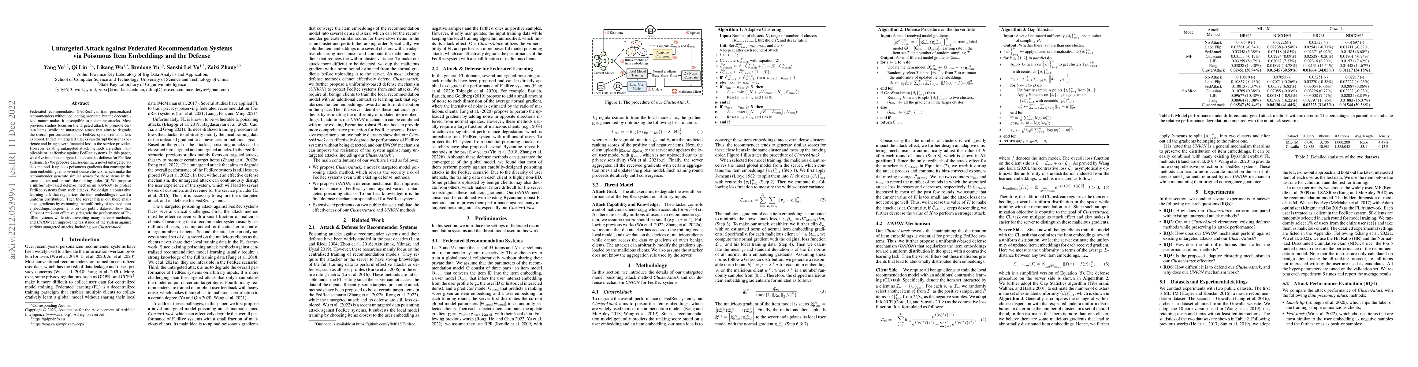 Thumbnail for Untargeted Attack against Federated Recommendation Systems via Poisonous
  Item Embeddings and the Defense