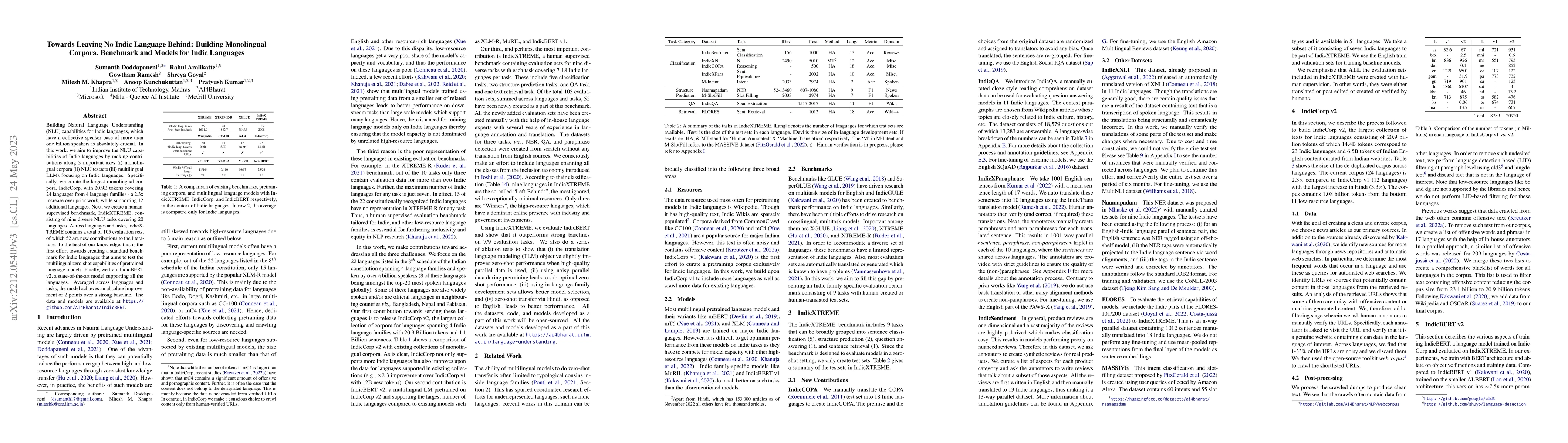 Thumbnail for Towards Leaving No Indic Language Behind: Building Monolingual Corpora,
  Benchmark and Models for Indic Languages