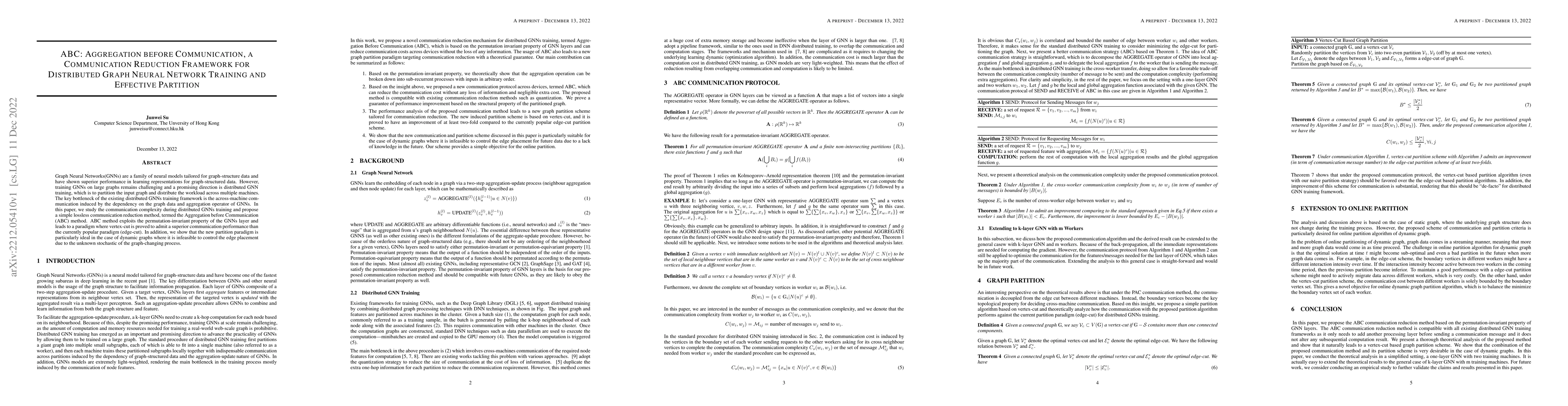 Thumbnail for ABC: Aggregation before Communication, a Communication Reduction
  Framework for Distributed Graph Neural Network Training and Effective
  Partition