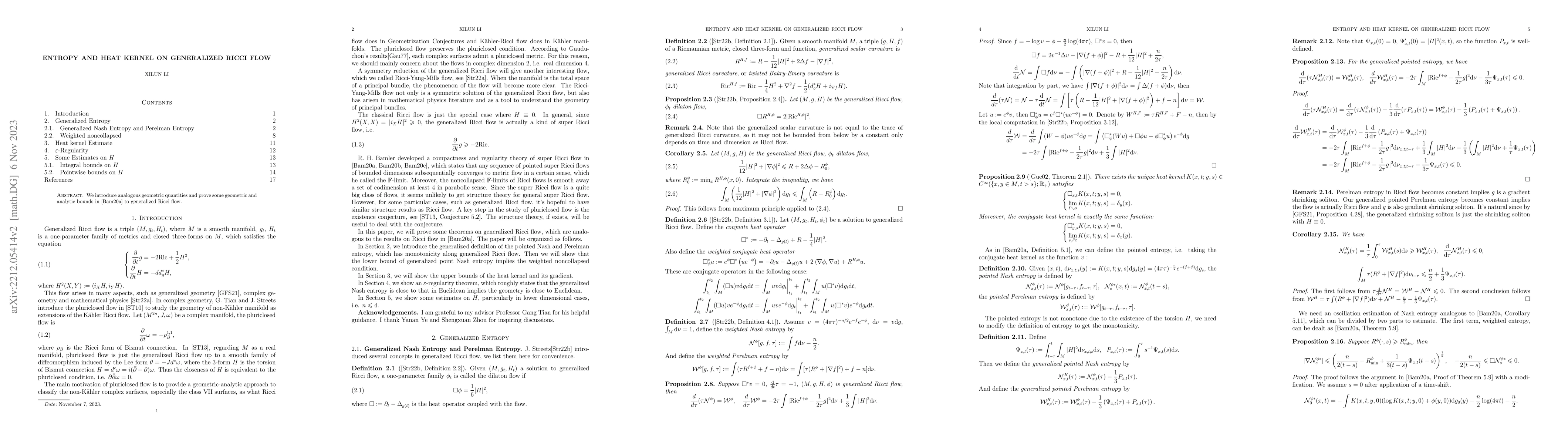Thumbnail for Nash Entropy and Heat Kernel on Generalized Ricci Flow