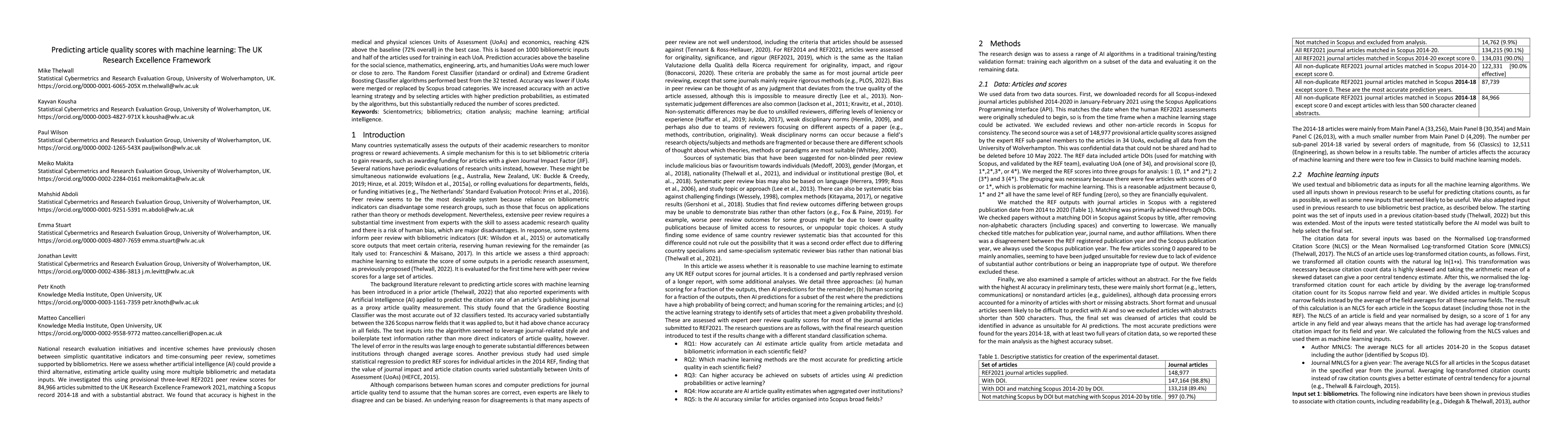 Thumbnail for Predicting article quality scores with machine learning: The UK Research
  Excellence Framework