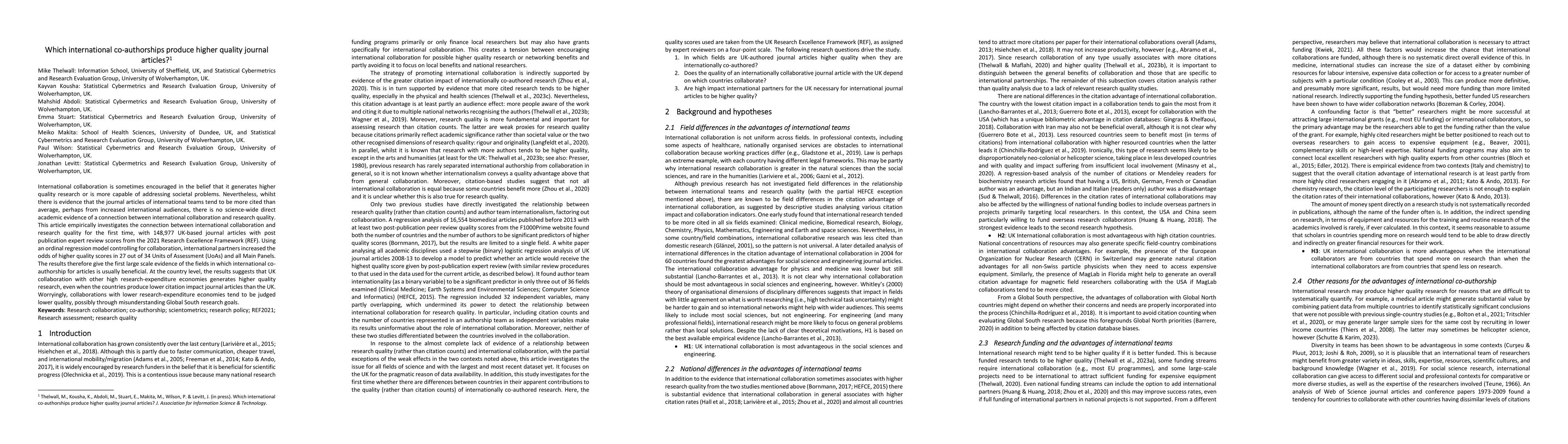 Thumbnail for Which international co-authorships produce higher quality journal
  articles?