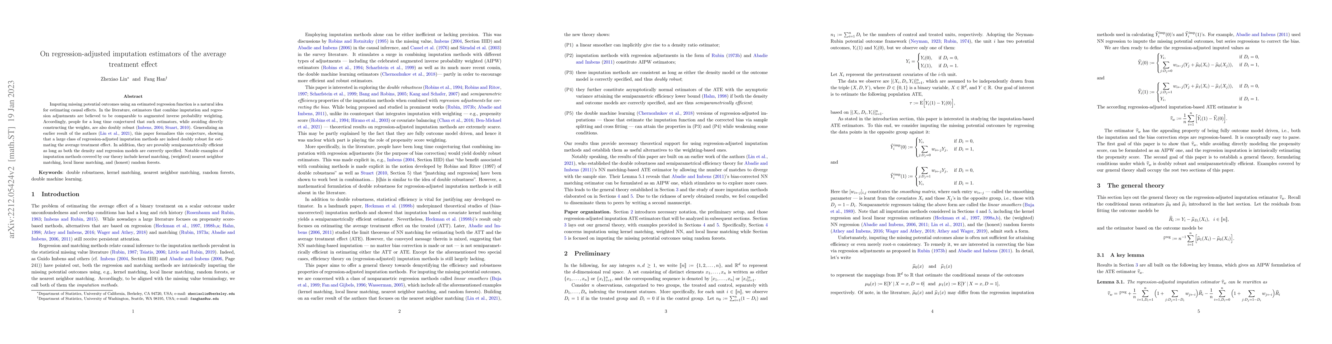 Thumbnail for On regression-adjusted imputation estimators of the average treatment
  effect