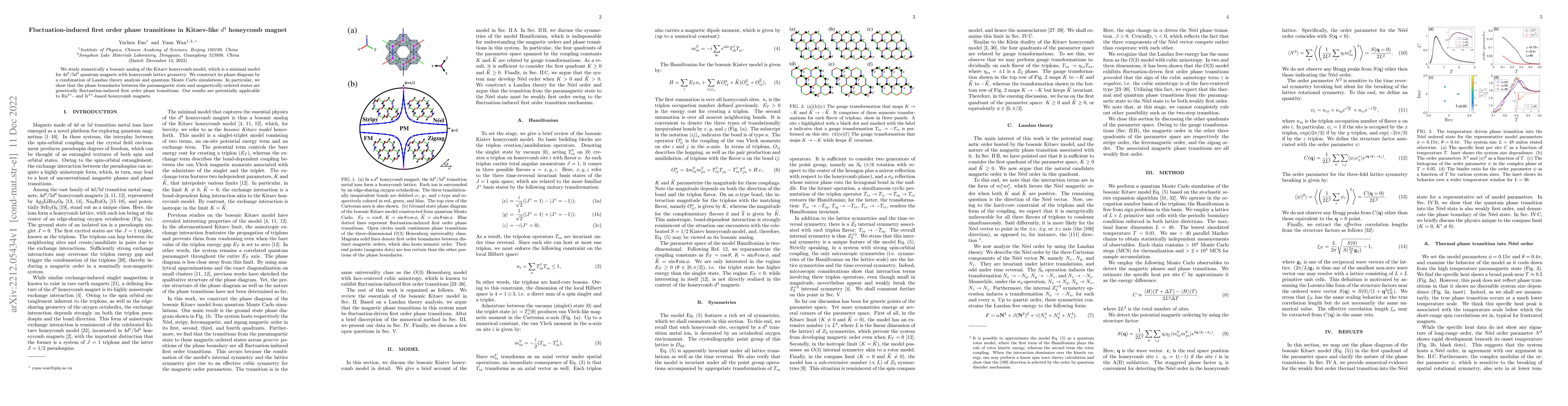 Thumbnail for Fluctuation-induced first order phase transitions in Kitaev-like $d^4$
  honeycomb magnet