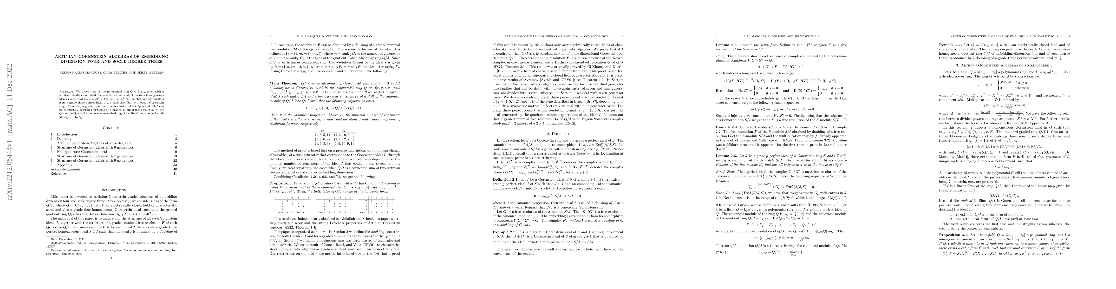 Thumbnail for Artinian Gorenstein algebras of embedding dimension four and socle
  degree three