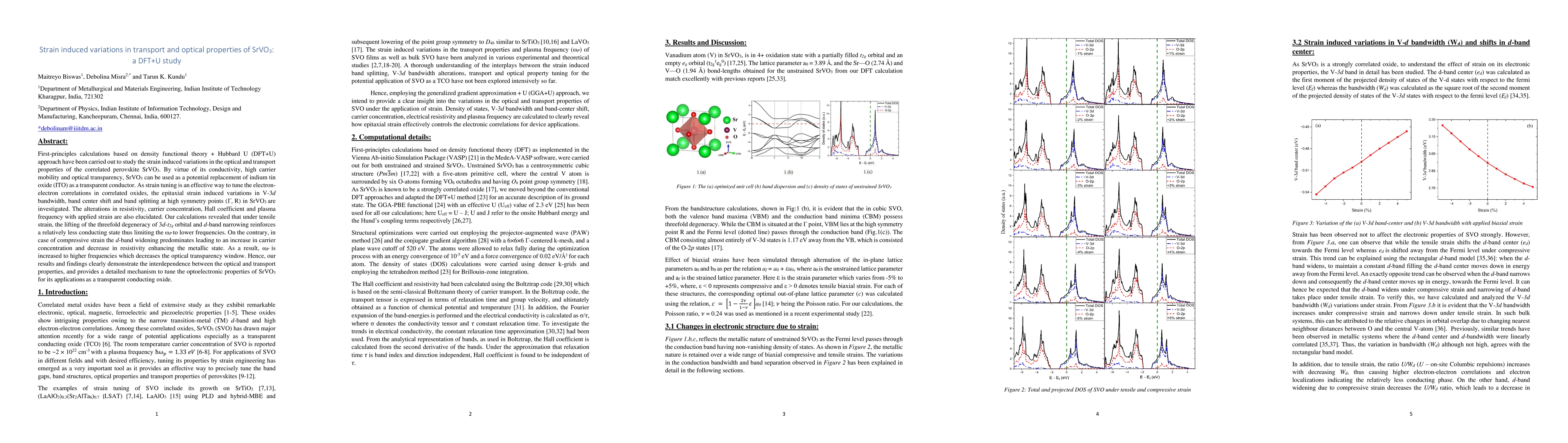 Thumbnail for Strain induced variations in transport and optical properties of
  SrVO$_3$: a DFT+U study