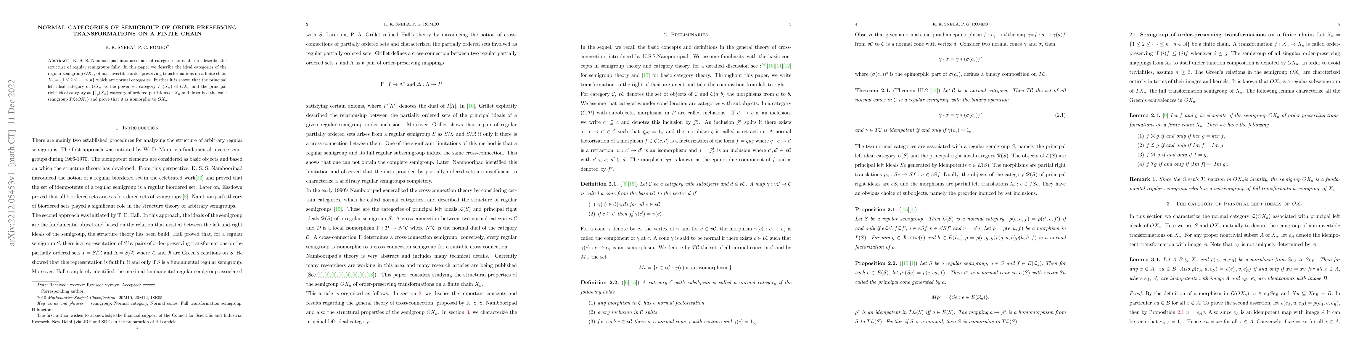 Thumbnail for Normal categories of semigroup of order-preserving transformations on a
  finite chain