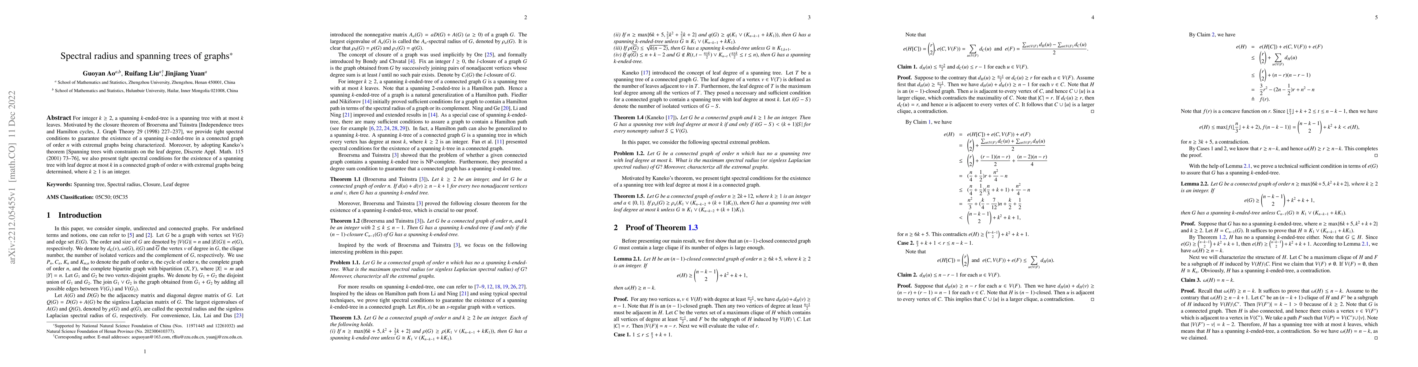 Thumbnail for Spectral radius and spanning trees of graphs