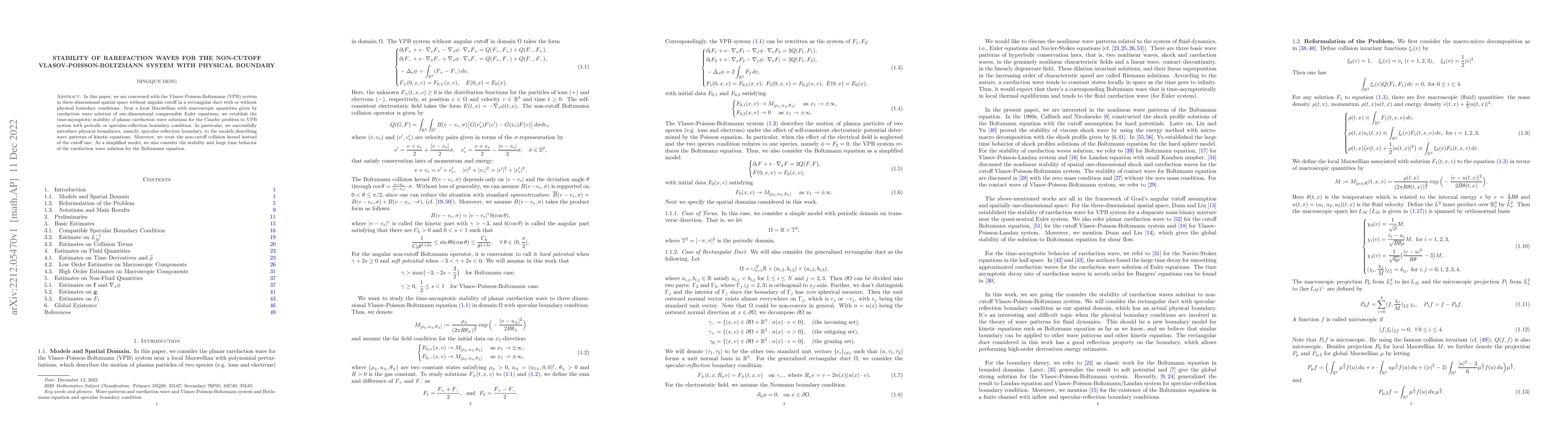 Thumbnail for Stability of Rarefaction Waves for the Non-cutoff
  Vlasov-Poisson-Boltzmann System with Physical Boundary