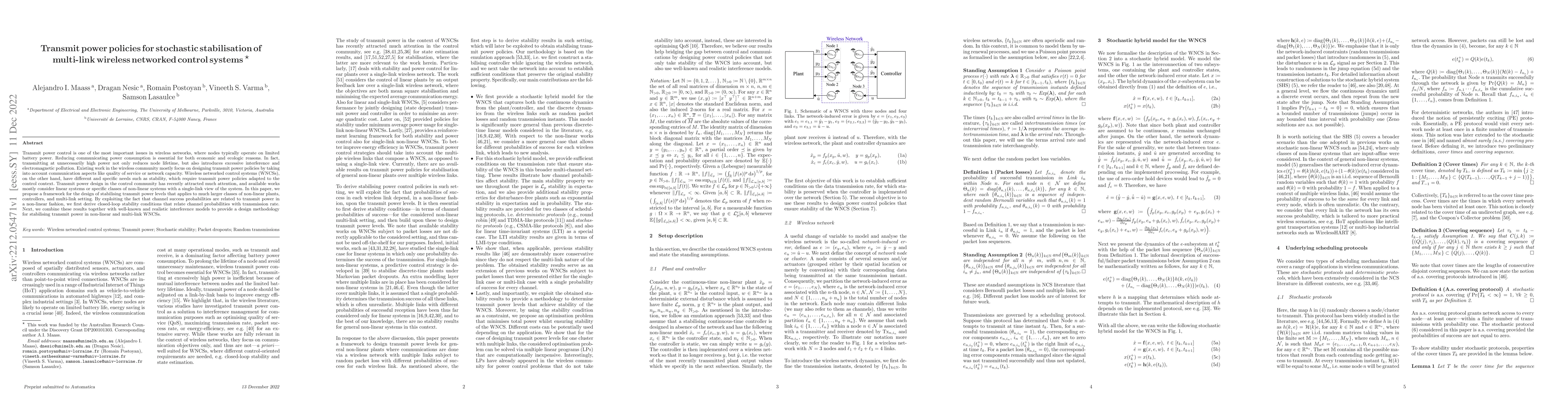 Thumbnail for Transmit power policies for stochastic stabilisation of multi-link
  wireless networked control systems