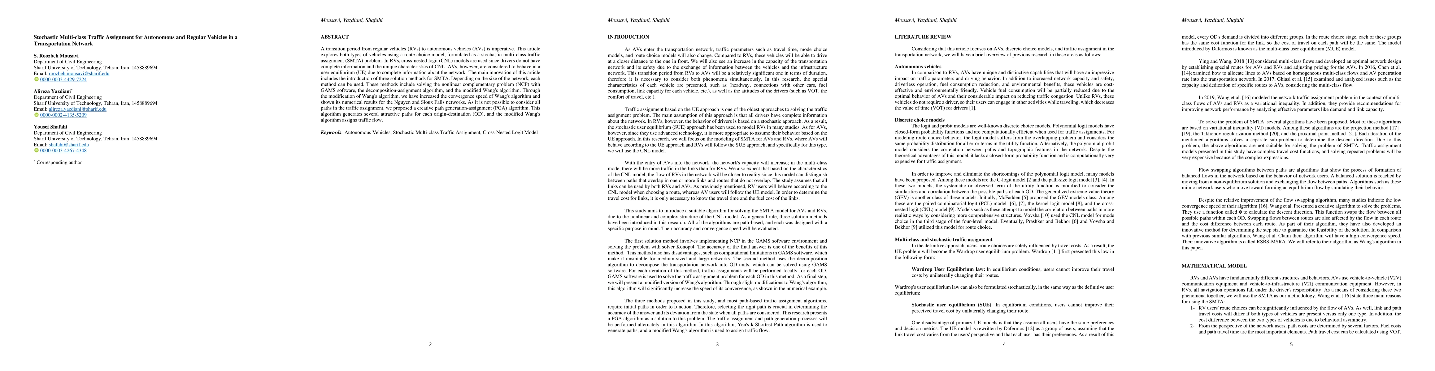 Thumbnail for Stochastic Multi-class Traffic Assignment for Autonomous and Regular
  Vehicles in a Transportation Network