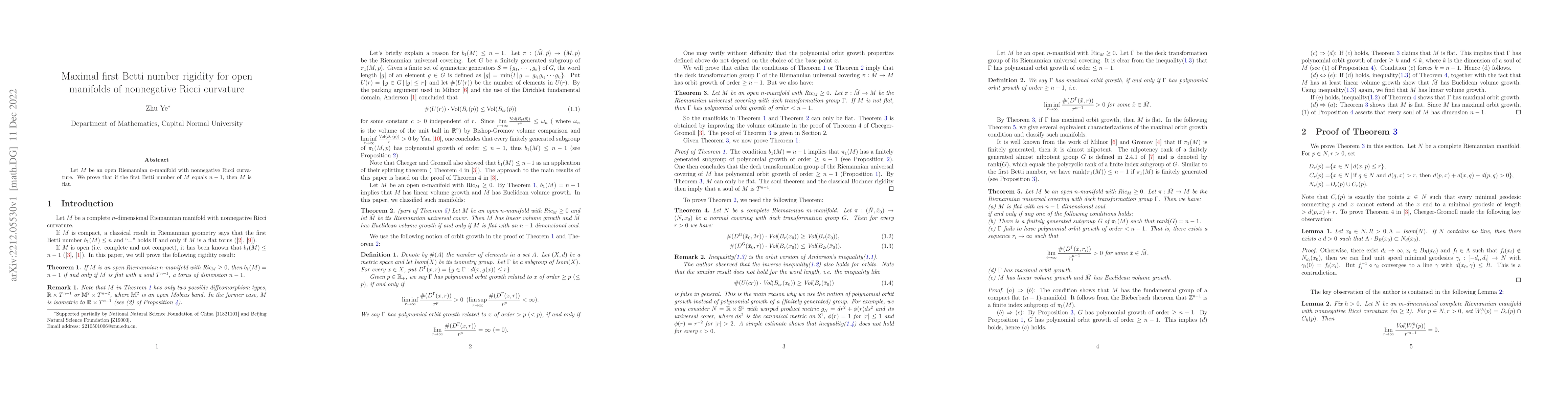 Thumbnail for Maximal first Betti number rigidity for open manifolds of nonnegative
  Ricci curvature