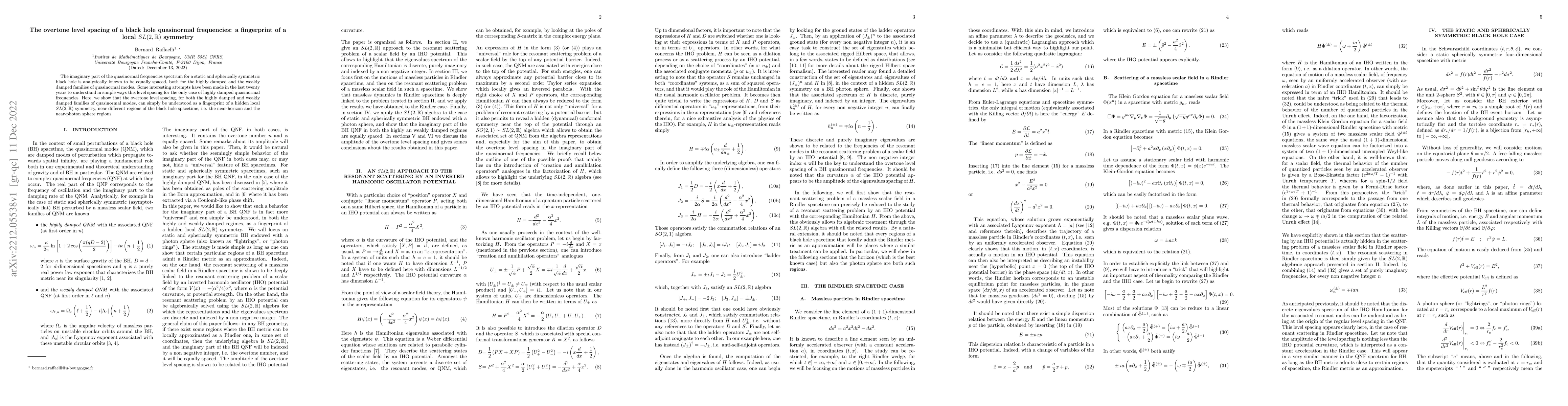 Thumbnail for The overtone level spacing of a black hole quasinormal frequencies: a
  fingerprint of a local $SL(2,\mathbb{R})$ symmetry