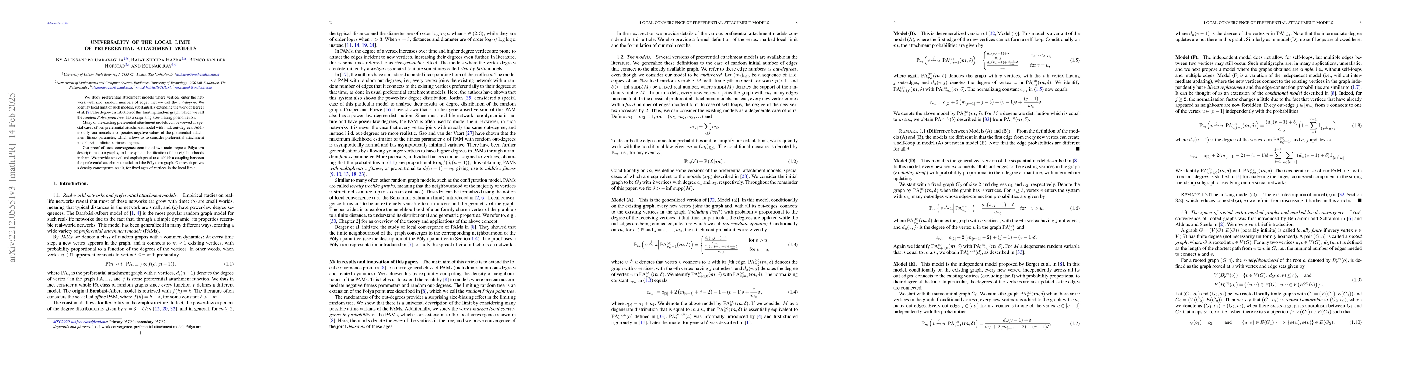Thumbnail for Universality of the local limit of preferential attachment models