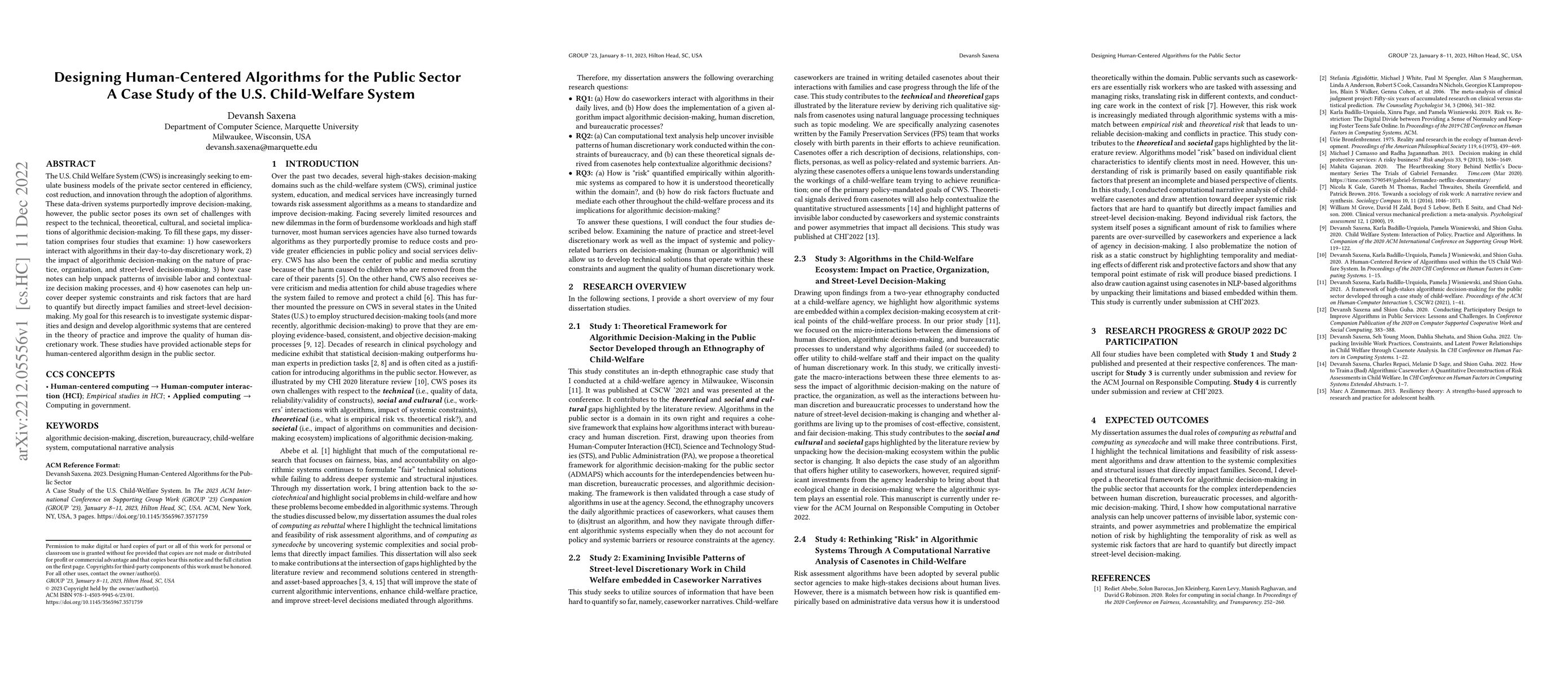 Thumbnail for Designing Human-Centered Algorithms for the Public Sector: A Case Study
  of the U.S. Child-Welfare System