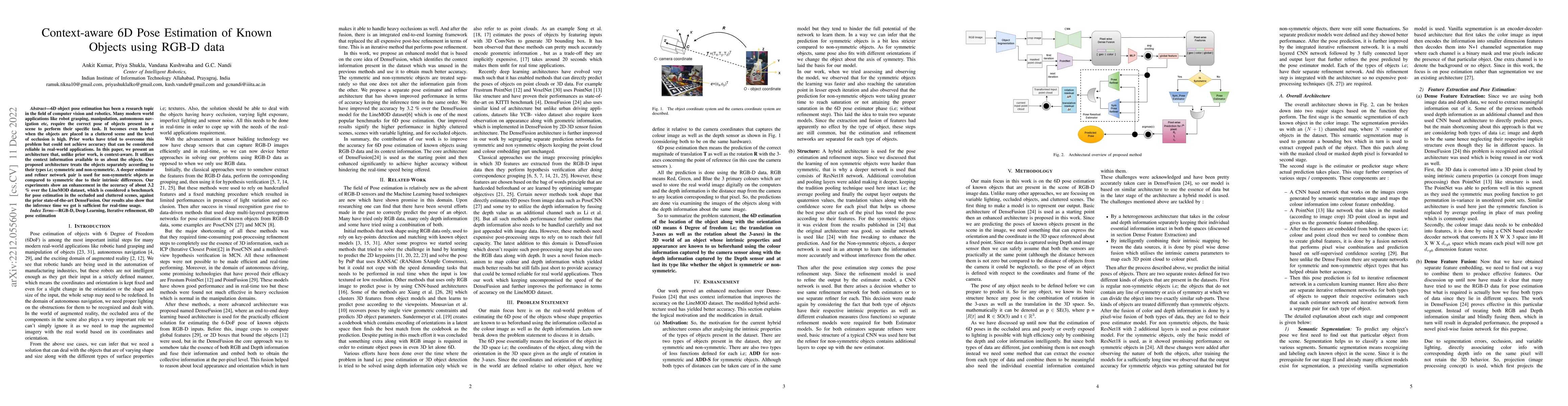 Thumbnail for Context-aware 6D Pose Estimation of Known Objects using RGB-D data