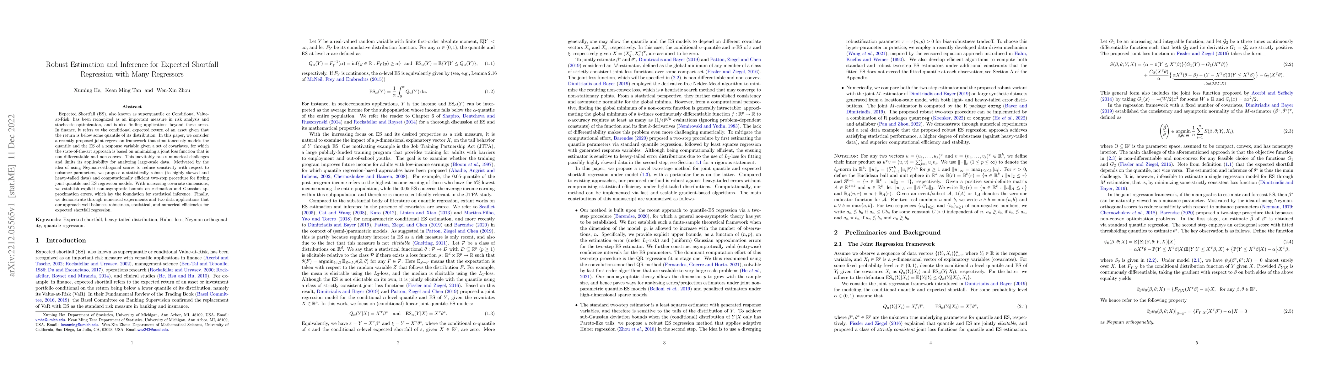 Thumbnail for Robust Estimation and Inference for Expected Shortfall Regression with
  Many Regressors