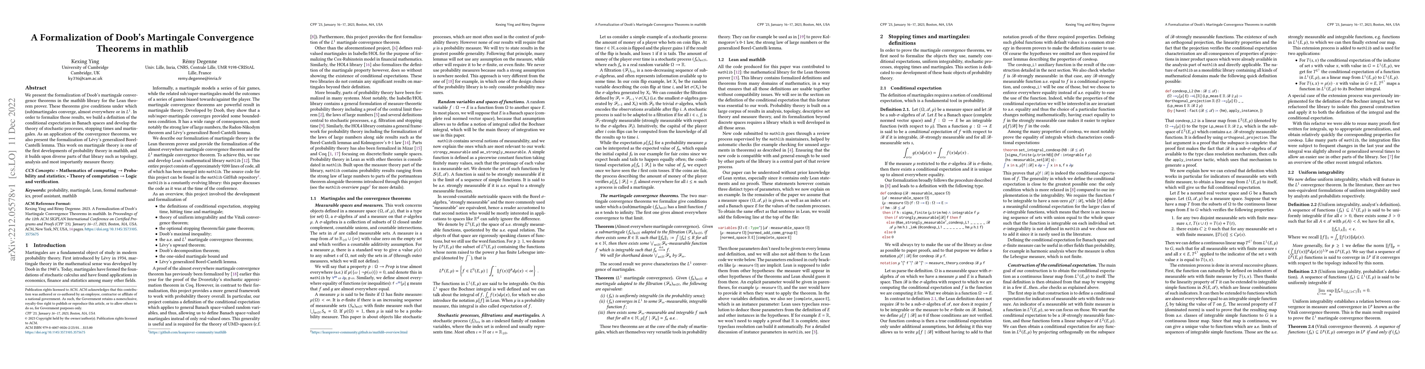 Thumbnail for A Formalization of Doob's Martingale Convergence Theorems in mathlib