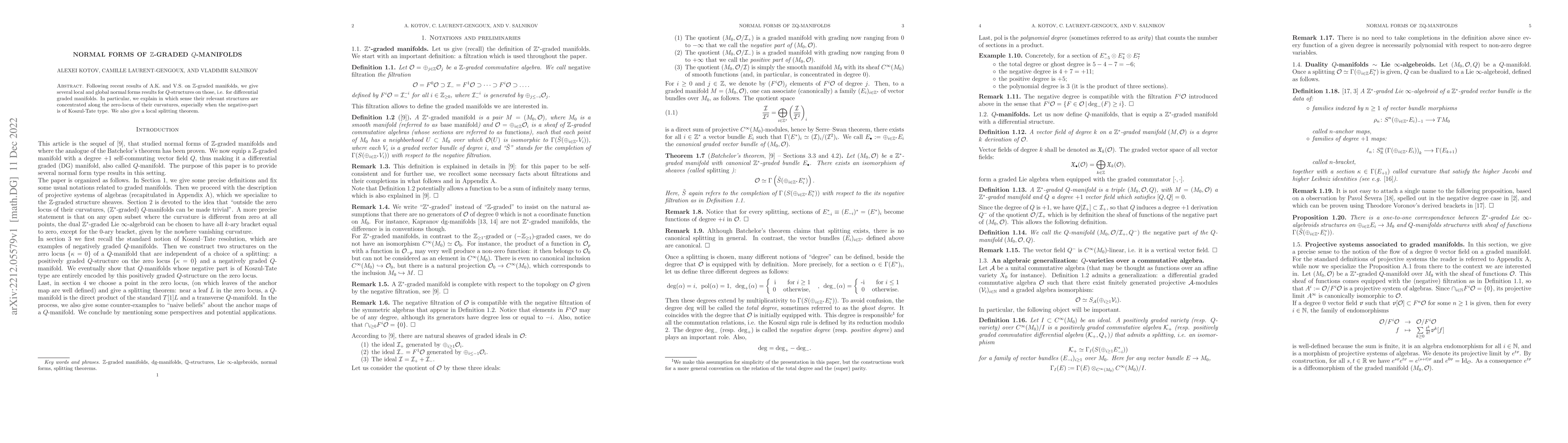 Thumbnail for Normal forms of $\mathbb Z$-graded $Q$-manifolds