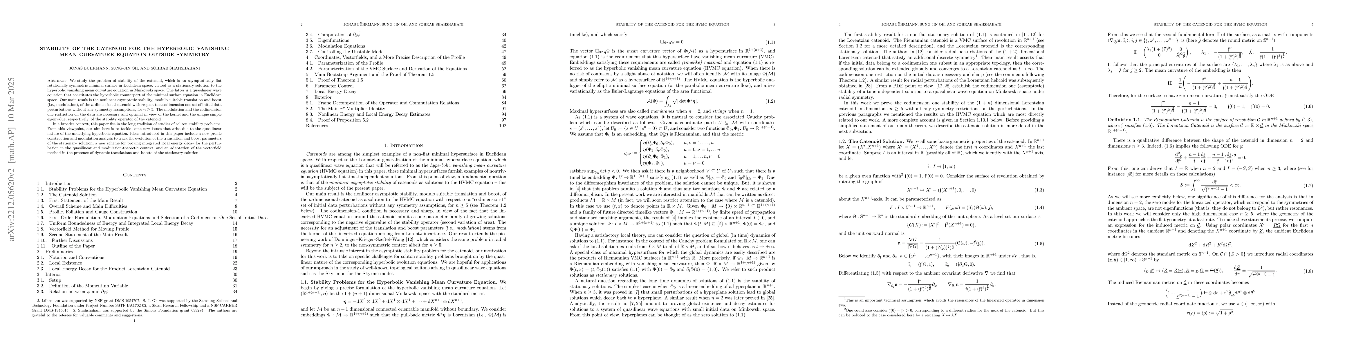 Thumbnail for Stability of the Catenoid for the Hyperbolic Vanishing Mean Curvature
  Equation Outside Symmetry