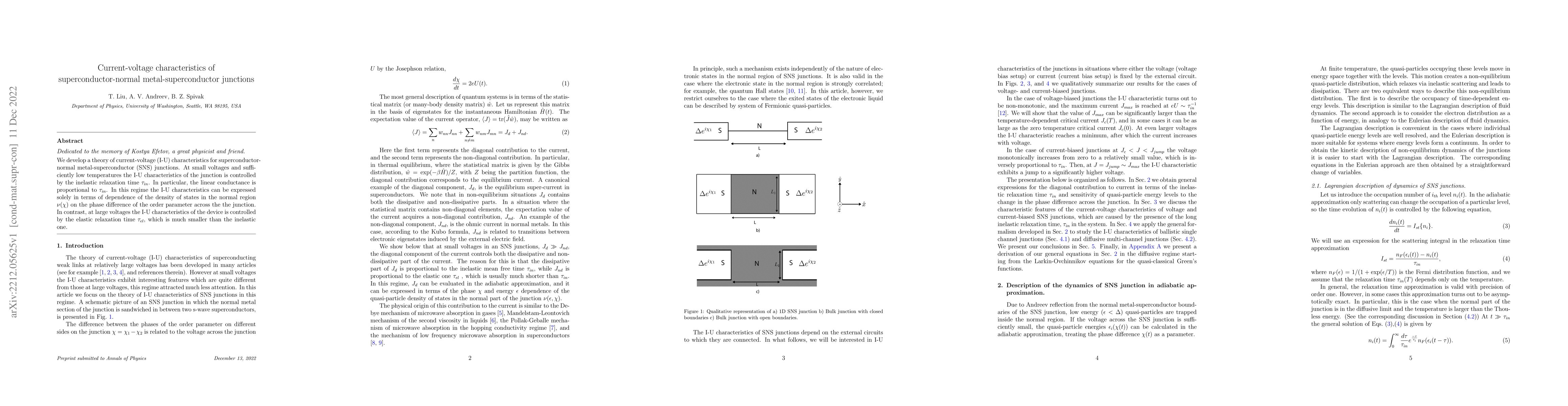 Thumbnail for Current-voltage characteristics of superconductor-normal
  metal-superconductor junctions
