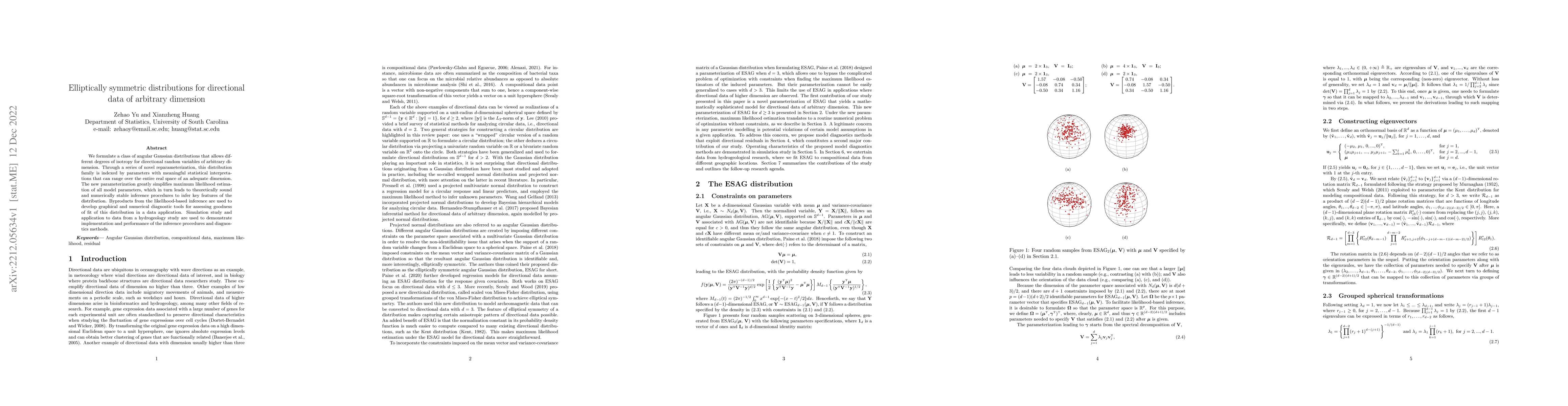 Thumbnail for Elliptically symmetric distributions for directional data of arbitrary
  dimension