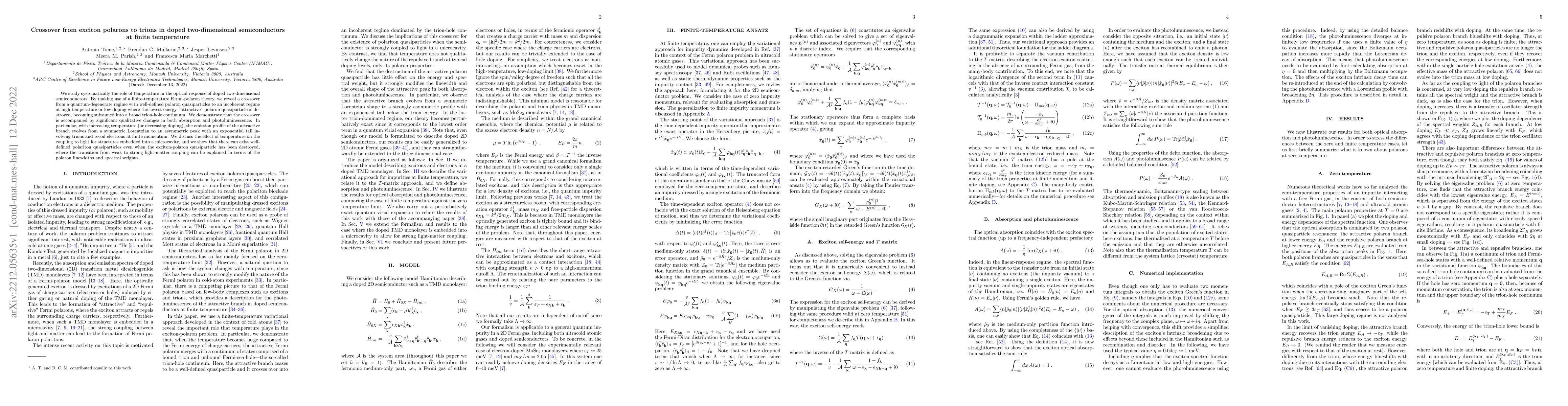 Thumbnail for Crossover from exciton polarons to trions in doped two-dimensional
  semiconductors at finite temperature