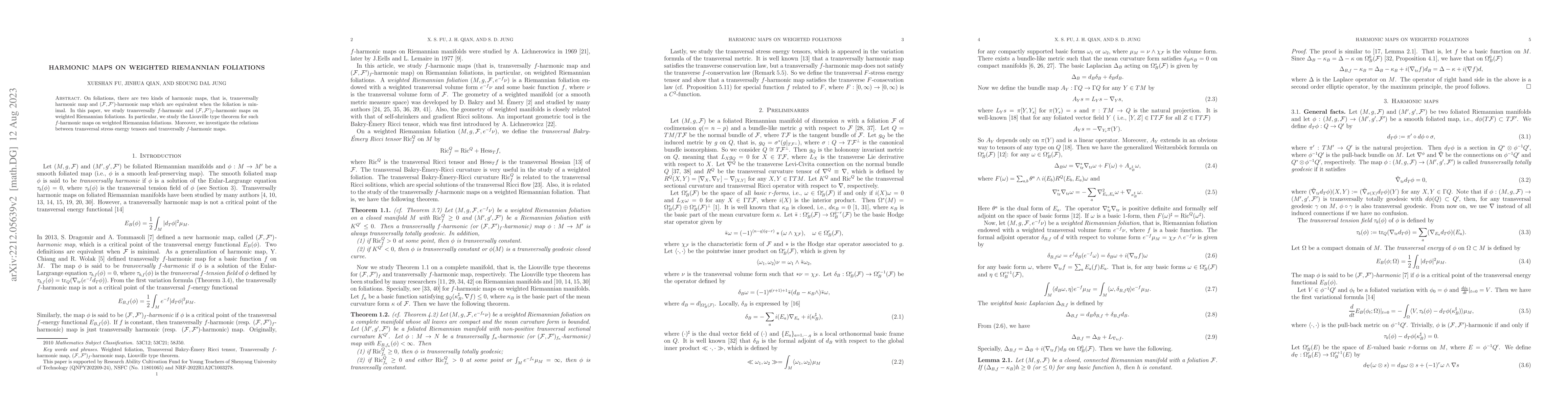 Thumbnail for Harmonic maps on weighted Riemannian foliations