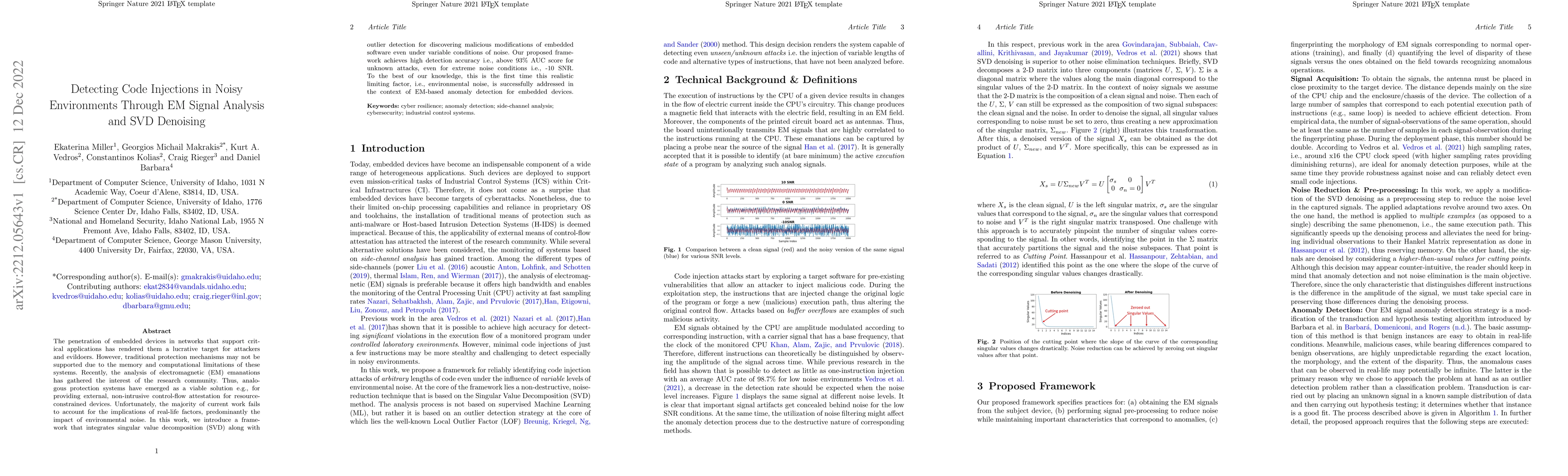 Thumbnail for Detecting Code Injections in Noisy Environments Through EM Signal
  Analysis and SVD Denoising