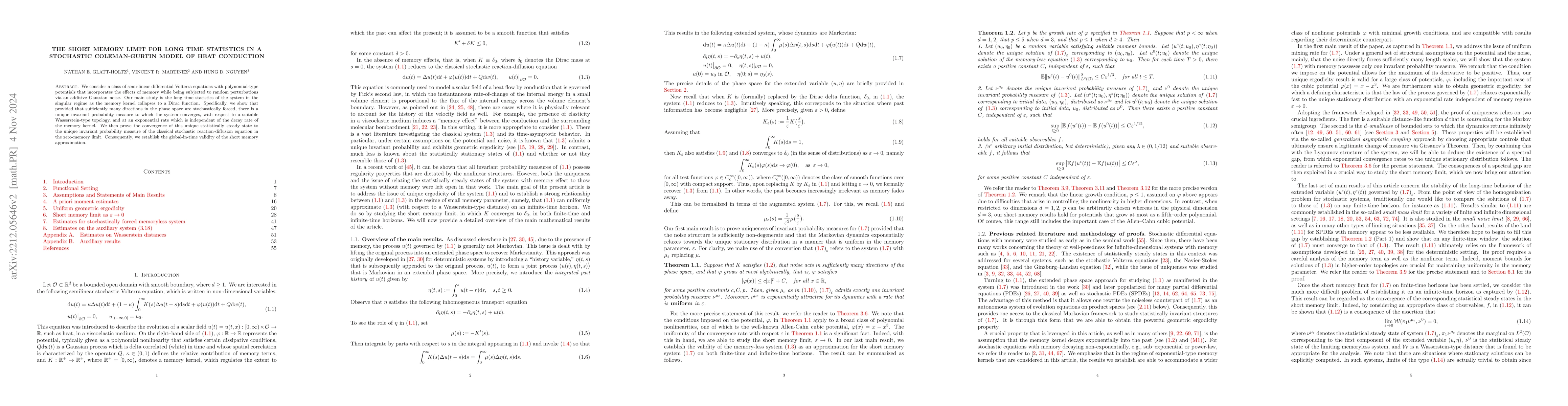 Thumbnail for The short memory limit for long time statistics in a stochastic
  Coleman-Gurtin model of heat conduction