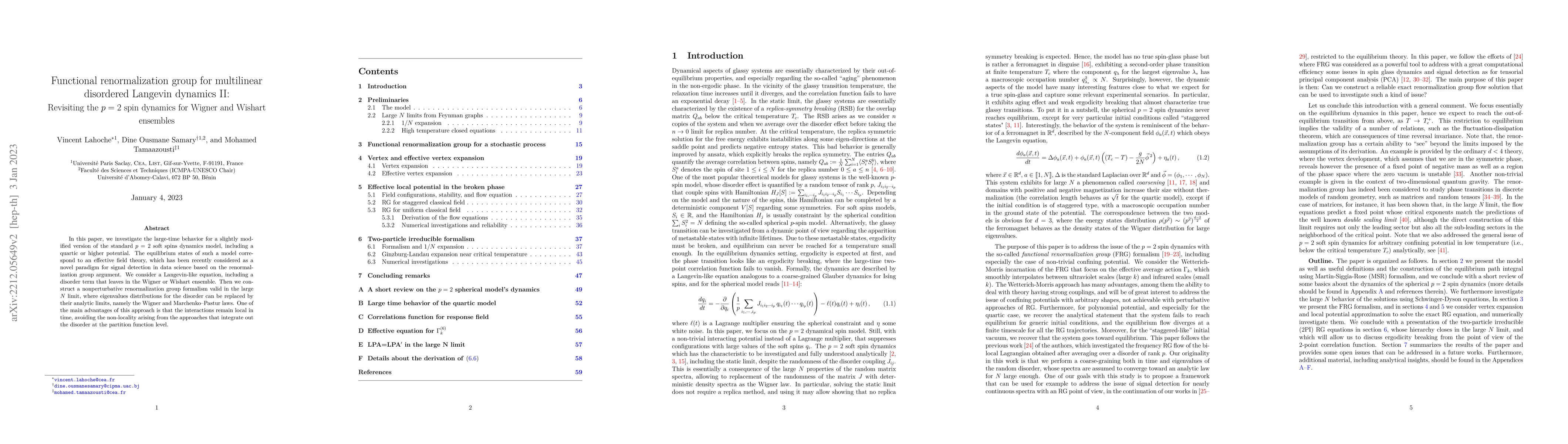 Thumbnail for Functional renormalization group for multilinear disordered Langevin
  dynamics II: Revisiting the $p=2\,$ spin dynamics for Wigner and Wishart
  ensembles