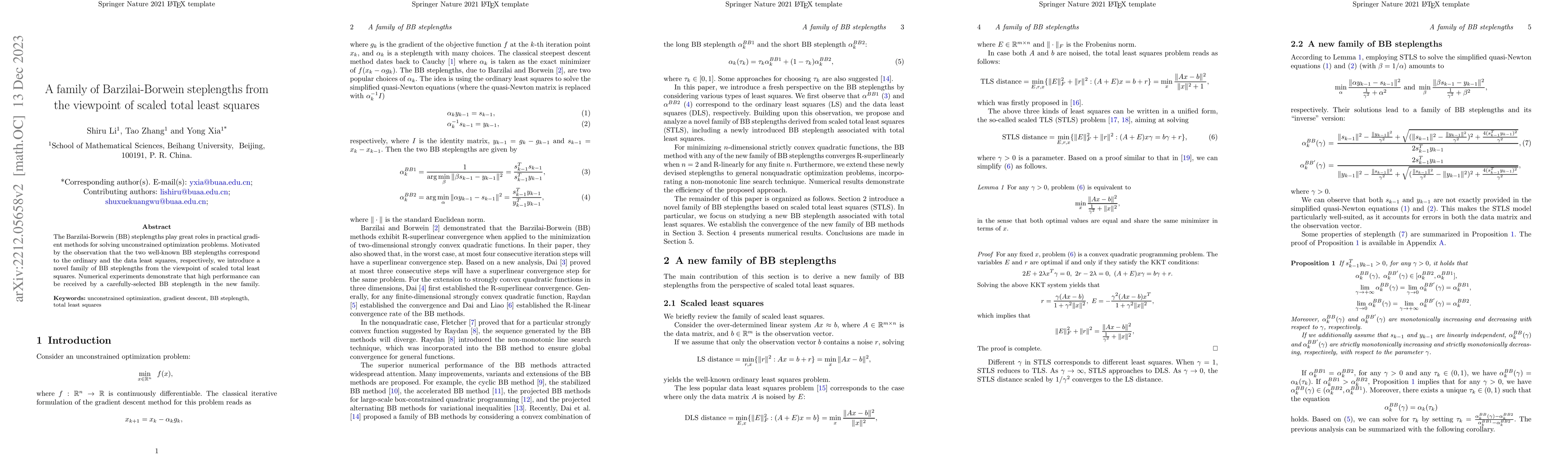 Thumbnail for A family of Barzilai-Borwein steplengths from the viewpoint of scaled
  total least squares
