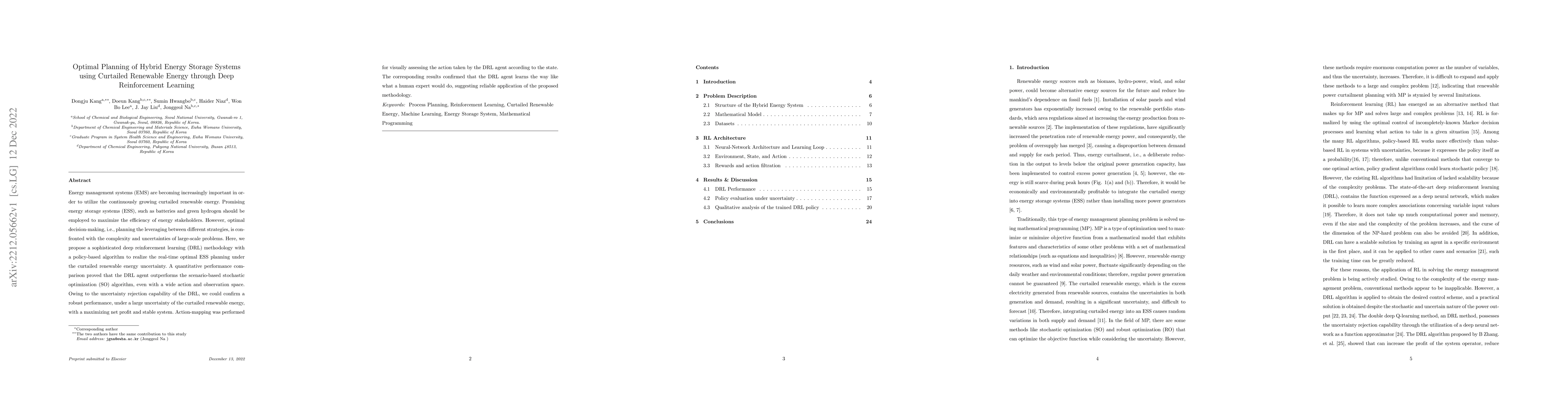 Thumbnail for Optimal Planning of Hybrid Energy Storage Systems using Curtailed
  Renewable Energy through Deep Reinforcement Learning