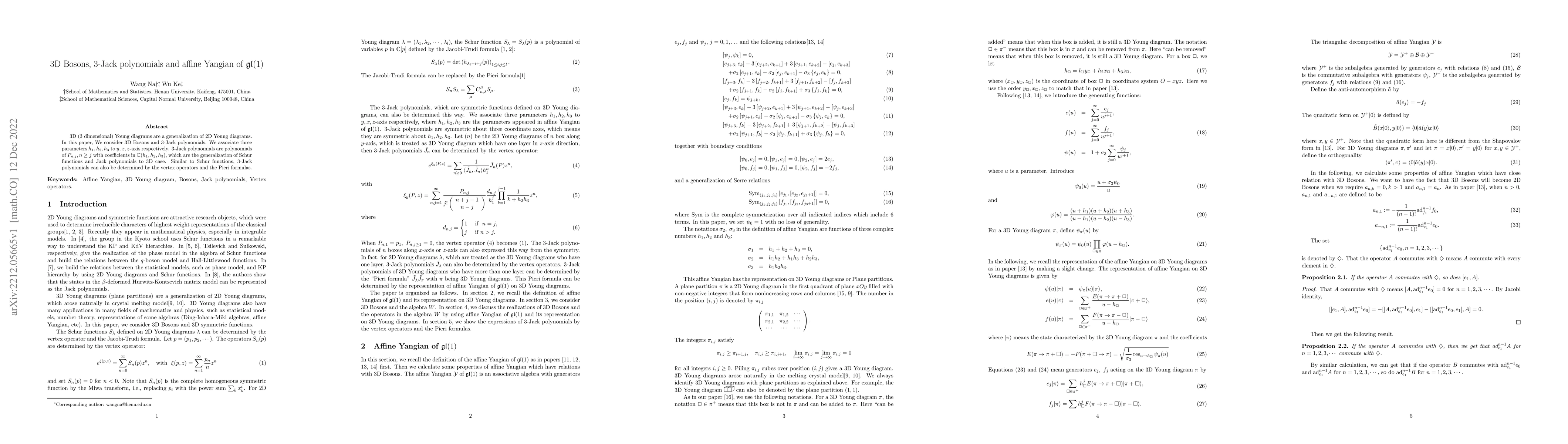 Thumbnail for 3D Bosons, 3-Jack polynomials and affine Yangian of ${\mathfrak{gl}}(1)$