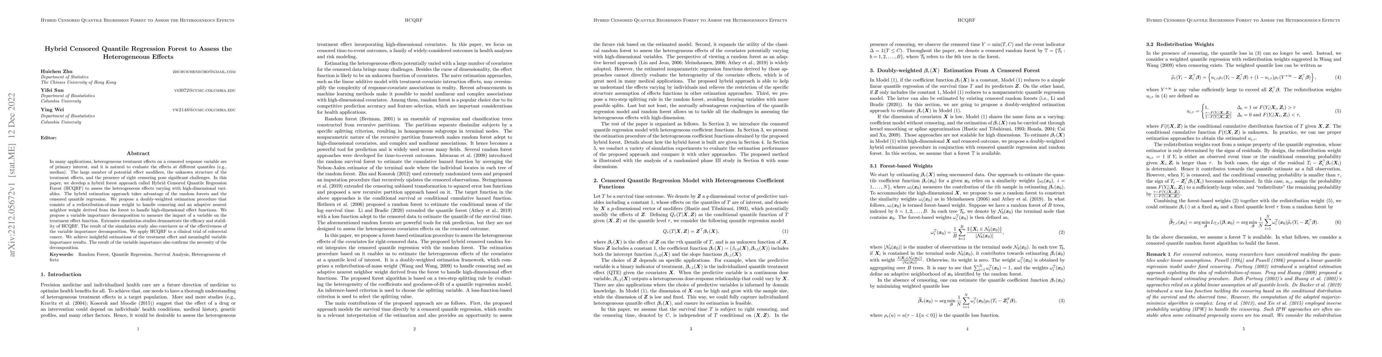 Thumbnail for Hybrid Censored Quantile Regression Forest to Assess the Heterogeneous
  Effects