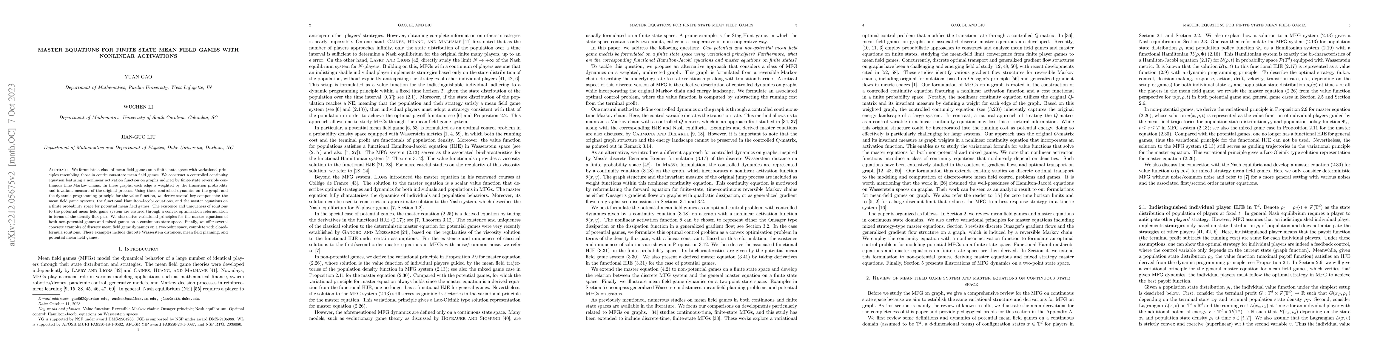 Thumbnail for Master equations for finite state mean field games with nonlinear
  activations