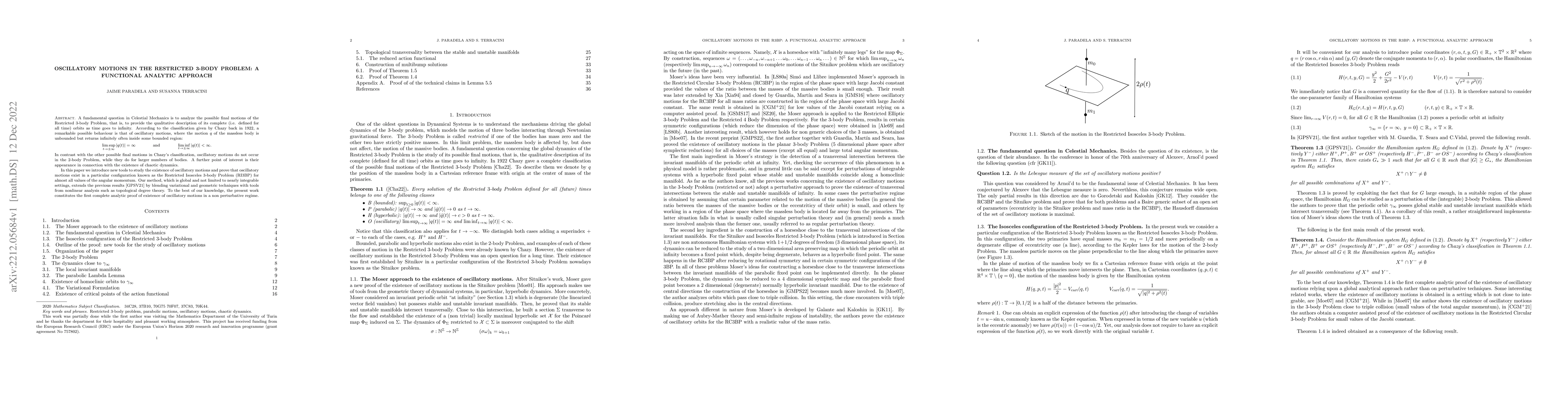 Thumbnail for Oscillatory Motions in the Restricted 3-body Problem: A functional
  analytic approach