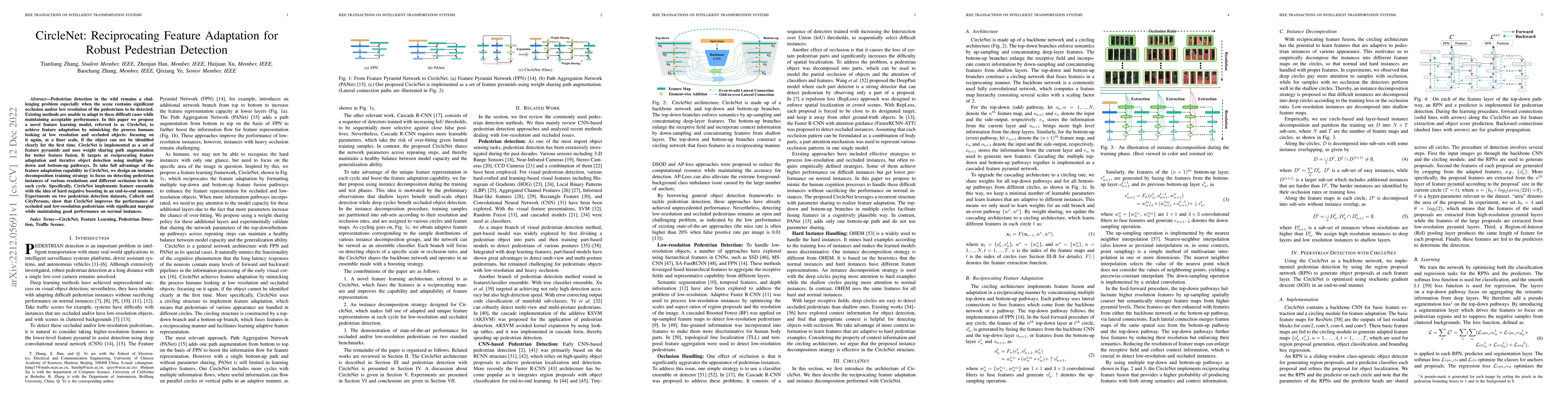 Thumbnail for CircleNet: Reciprocating Feature Adaptation for Robust Pedestrian
  Detection