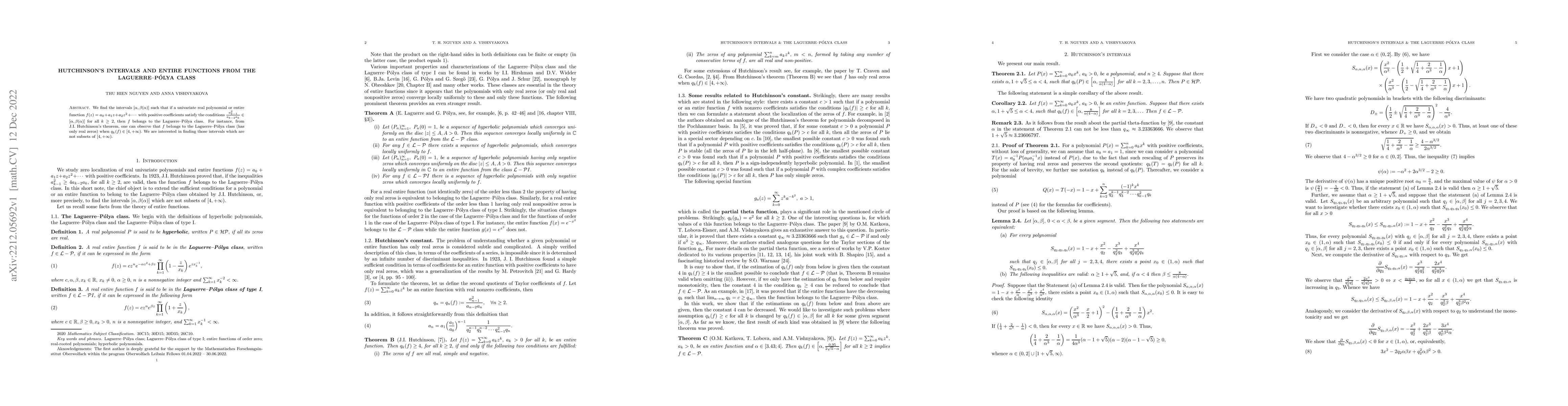 Thumbnail for Hutchinson's intervals and entire functions from the Laguerre-P\'olya
  class