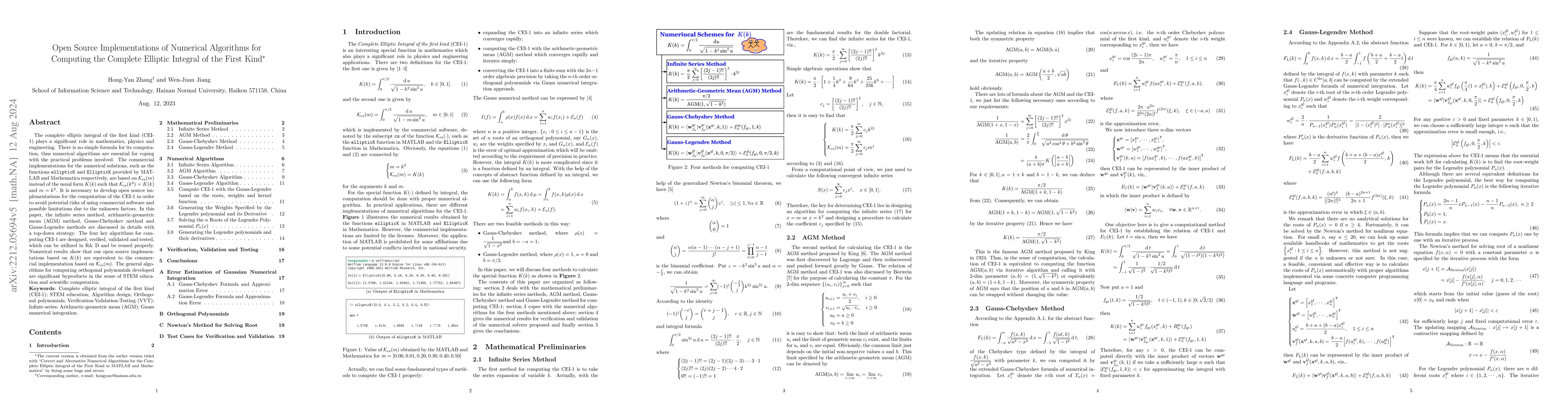 Thumbnail for Open Source Implementations of Numerical Algorithms for Computing the
  Complete Elliptic Integral of the First Kind