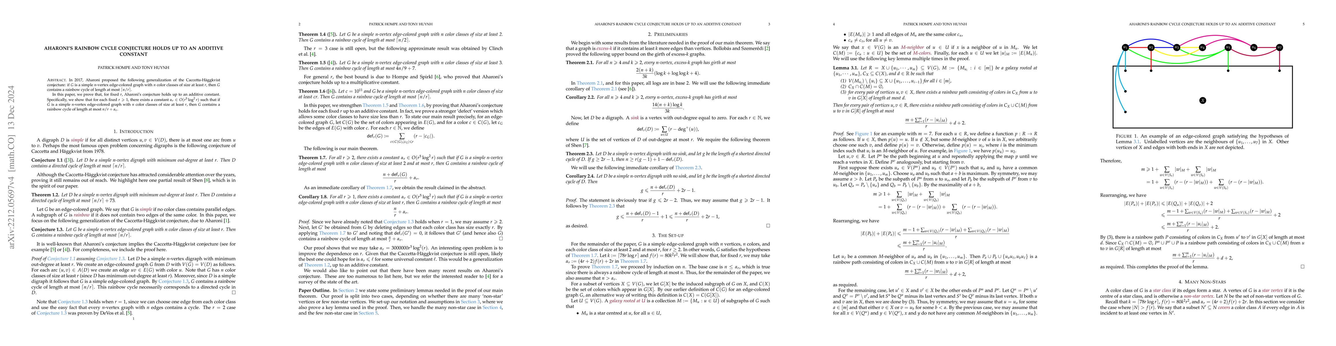Thumbnail for Aharoni's rainbow cycle conjecture holds up to an additive constant