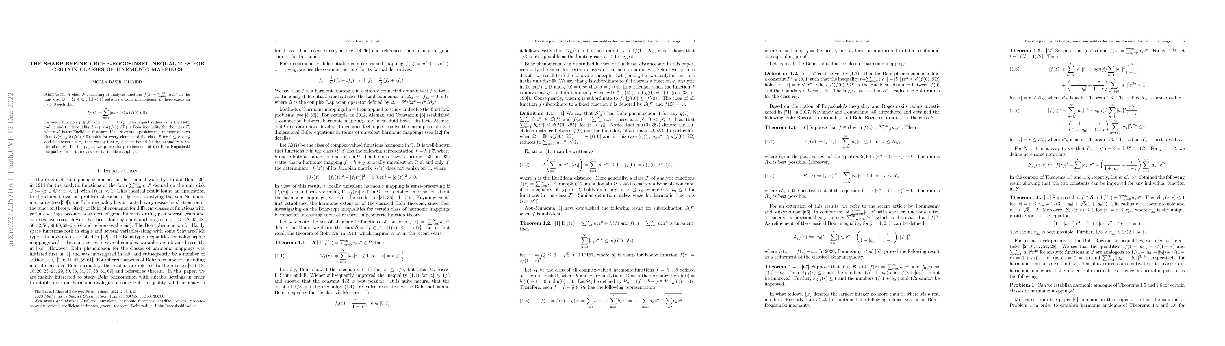 Thumbnail for The sharp refined Bohr-Rogosinski inequalities for certain classes of
  harmonic mappings